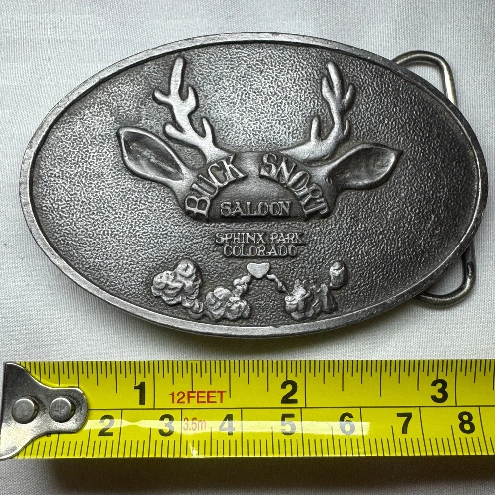 Vintage Buck Snort Saloon Sphinx Park Colorado‎ Belt Buckle Bergamot USA